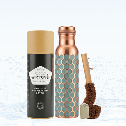 Handmade Blue Diamond  950 ml 32 oz Copper Bottle with Cleaning Brush