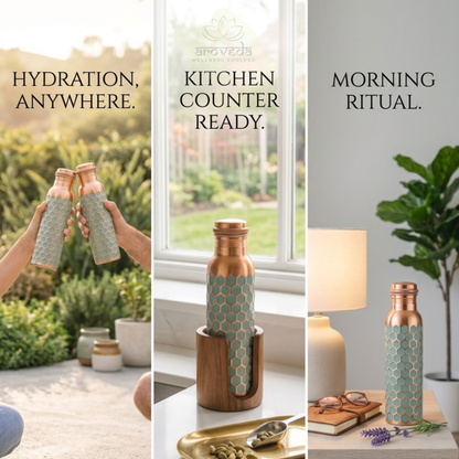Handmade Blue Diamond  950 ml 32 oz Copper Bottle with Cleaning Brush