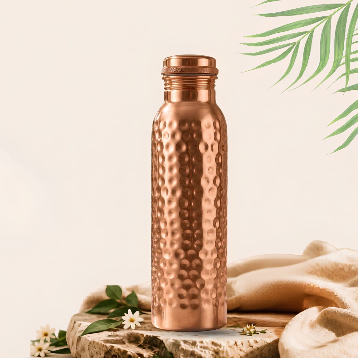 Hammered Pure Copper Water Bottle — 950 ml 32/ oz  with Cleaning Brush
