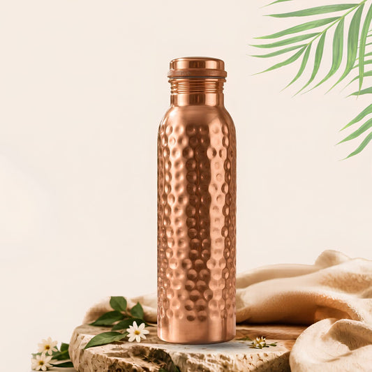Hammered Pure Copper Water Bottle — 950 ml 32/ oz  with Cleaning Brush
