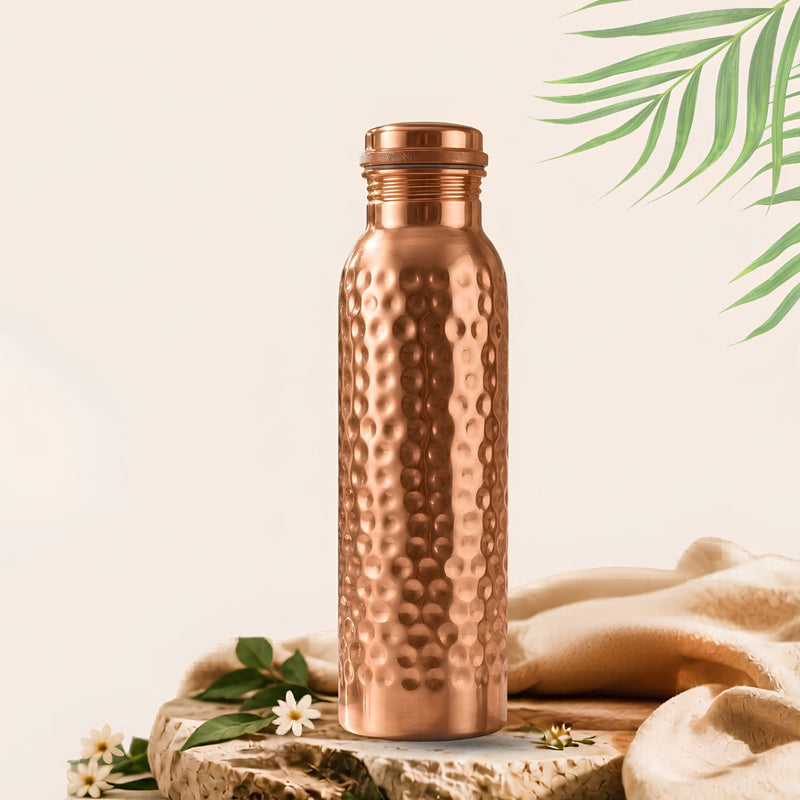 Hammered Pure Copper Water Bottle — 950 ml 32/ oz  with Cleaning Brush