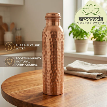 Hammered Pure Copper Water Bottle — 950 ml 32/ oz  with Cleaning Brush