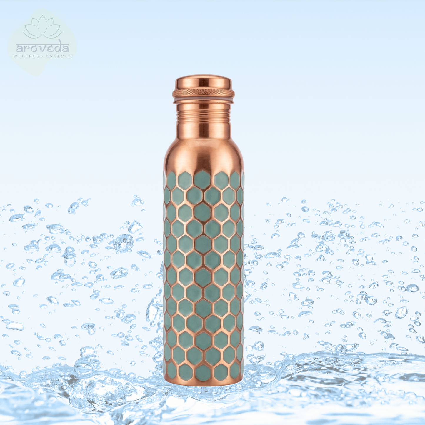 Handmade Blue Diamond  950 ml 32 oz Copper Bottle with Cleaning Brush