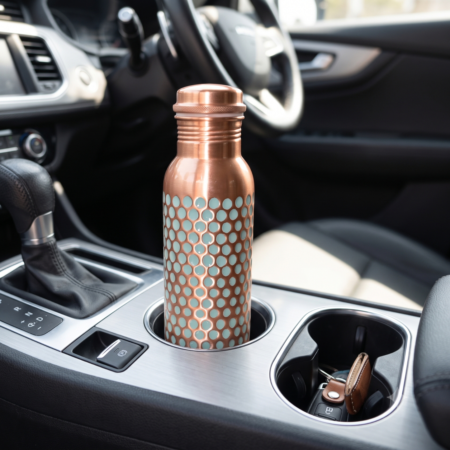 Aqua Dotted Copper Water Bottle 950ml/32 oz with Coir Brush
