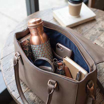 Aqua Dotted Copper Water Bottle 950ml/32 oz with Coir Brush