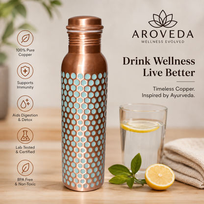 Aqua Dotted Copper Water Bottle 950ml/32 oz with Coir Brush